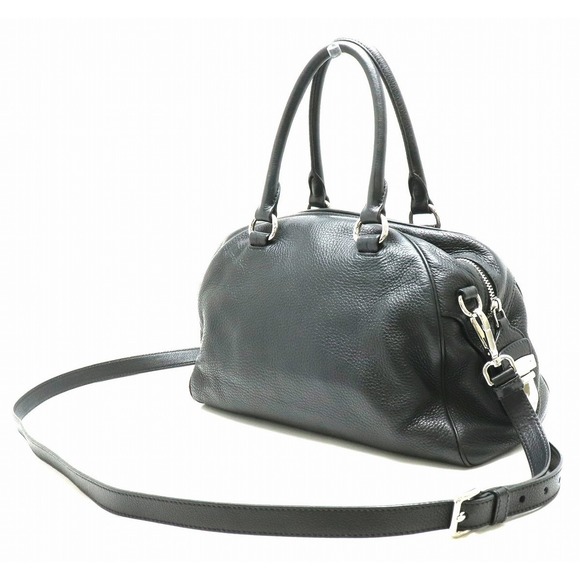 Prada Shoulder Leather Black Daino Vit 2WAY Bag Nero - Picture 1 of 9